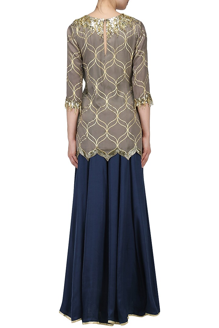 Mud grey embroidered kurta with palazzo pants available only at Pernia's Pop Up Shop.