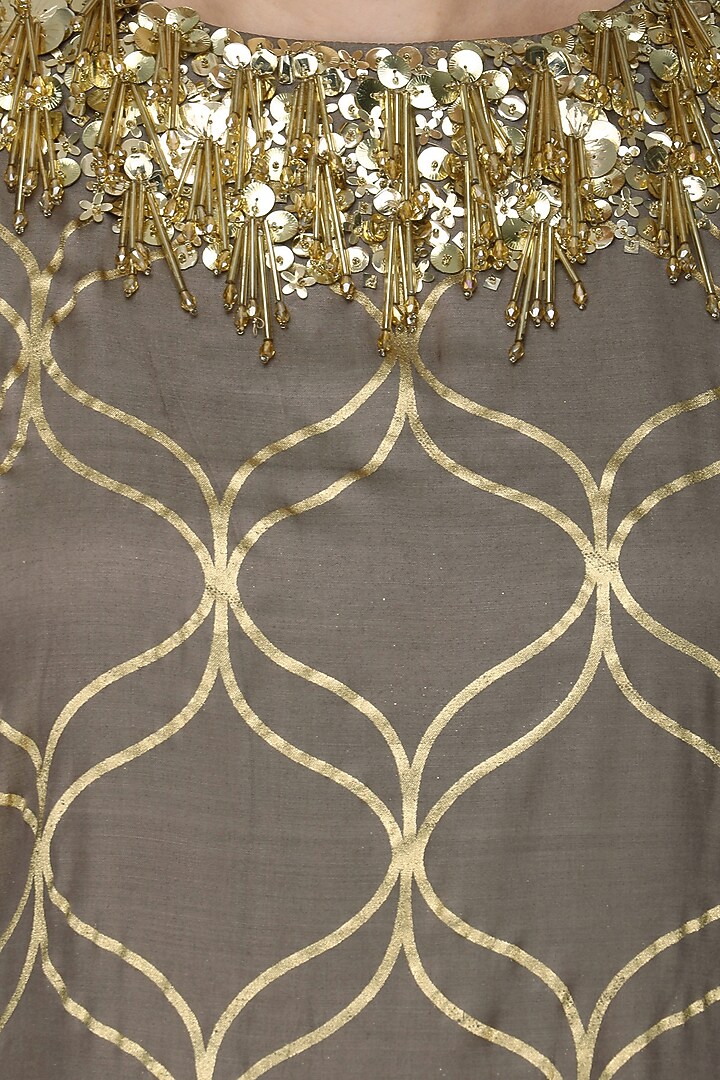 Mud grey embroidered kurta with palazzo pants available only at Pernia's Pop Up Shop.