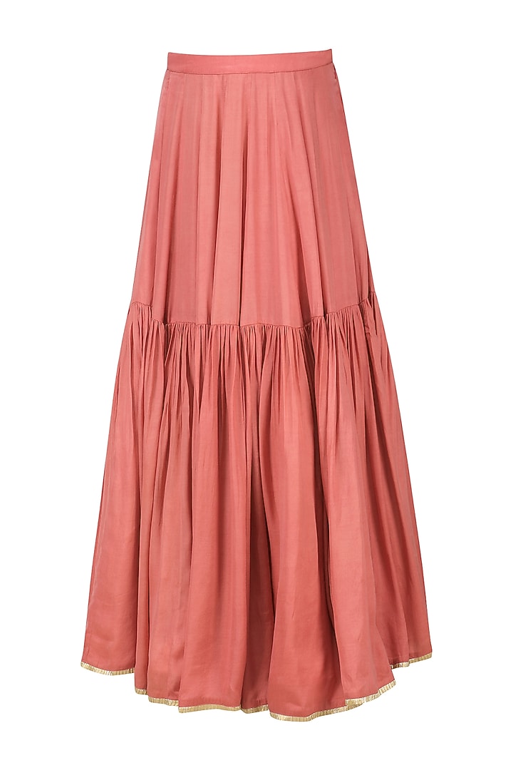 Coral pink embroidered drape kurta with skirt available only at Pernia's Pop Up Shop.