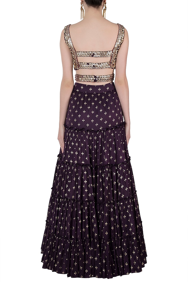 Purple embroidered printed Wedding Lehenga set by Salian by Anushree at Pernia's Pop Up Shop