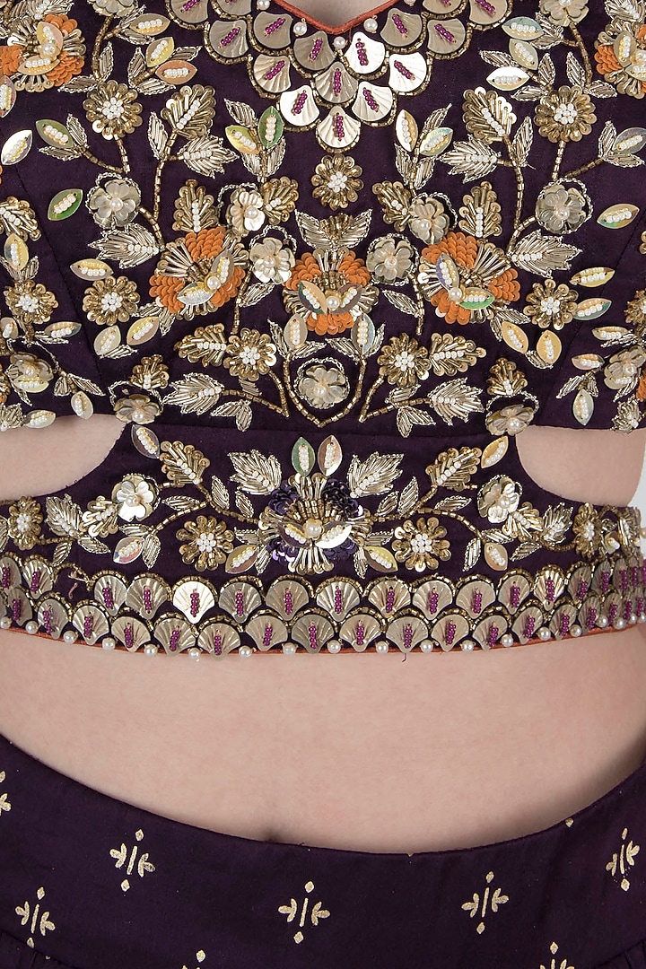 Purple embroidered printed Wedding Lehenga set by Salian by Anushree at Pernia's Pop Up Shop