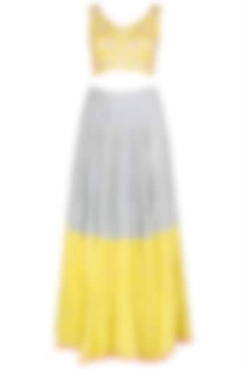 Grey and lime embroidered lehenga set available only at Pernia's Pop Up Shop.