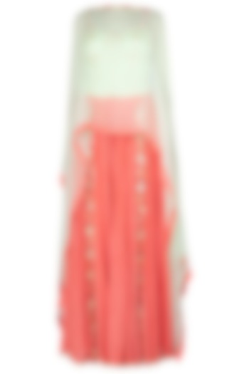 Mint Green Bustier with Coral Embroidered Palazzo Pants and Cape by Salian by Anushree
