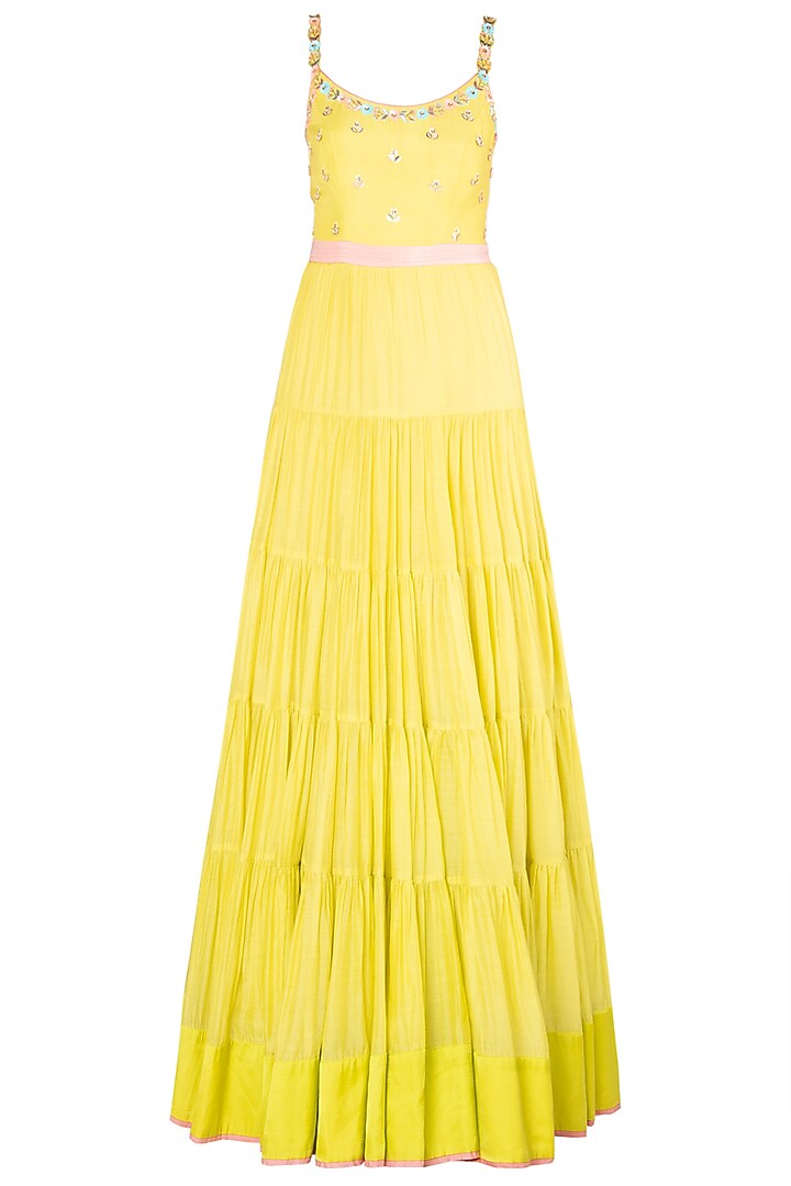 Lime embroidered anarakli gown available only at Pernia's Pop Up Shop.