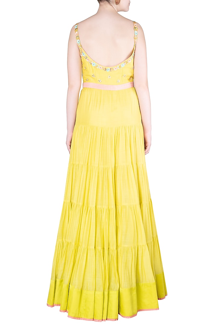 Lime embroidered anarakli gown available only at Pernia's Pop Up Shop.