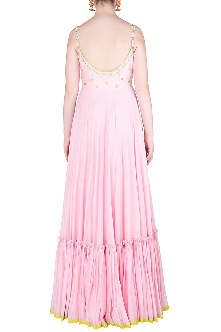 Pink and lime embroidered anarkali gown available only at Pernia's Pop Up Shop.
