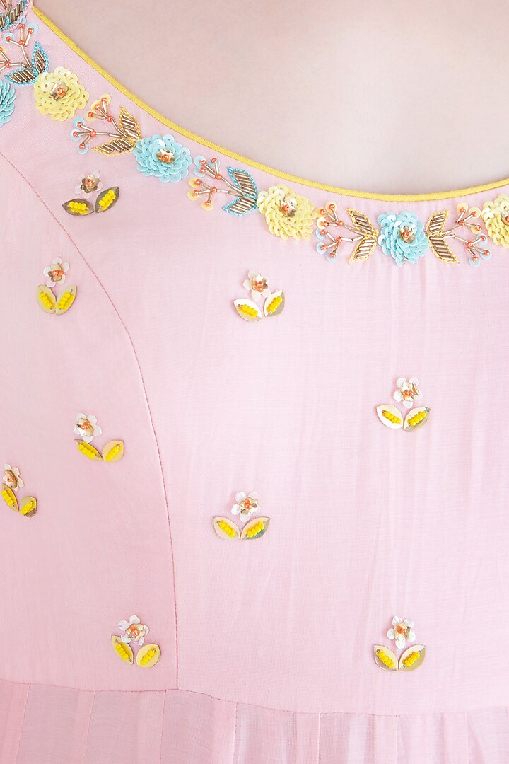 Pink and lime embroidered anarkali gown available only at Pernia's Pop Up Shop.