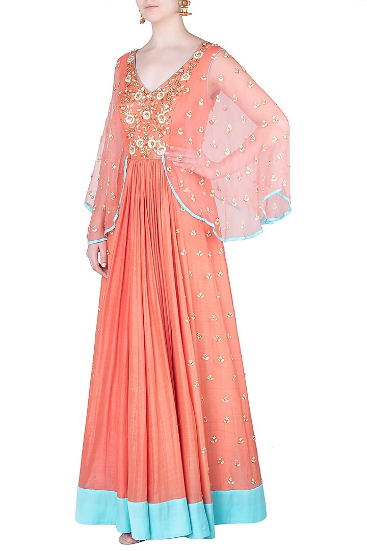 Coral floral embroidered gown available only at Pernia's Pop Up Shop.