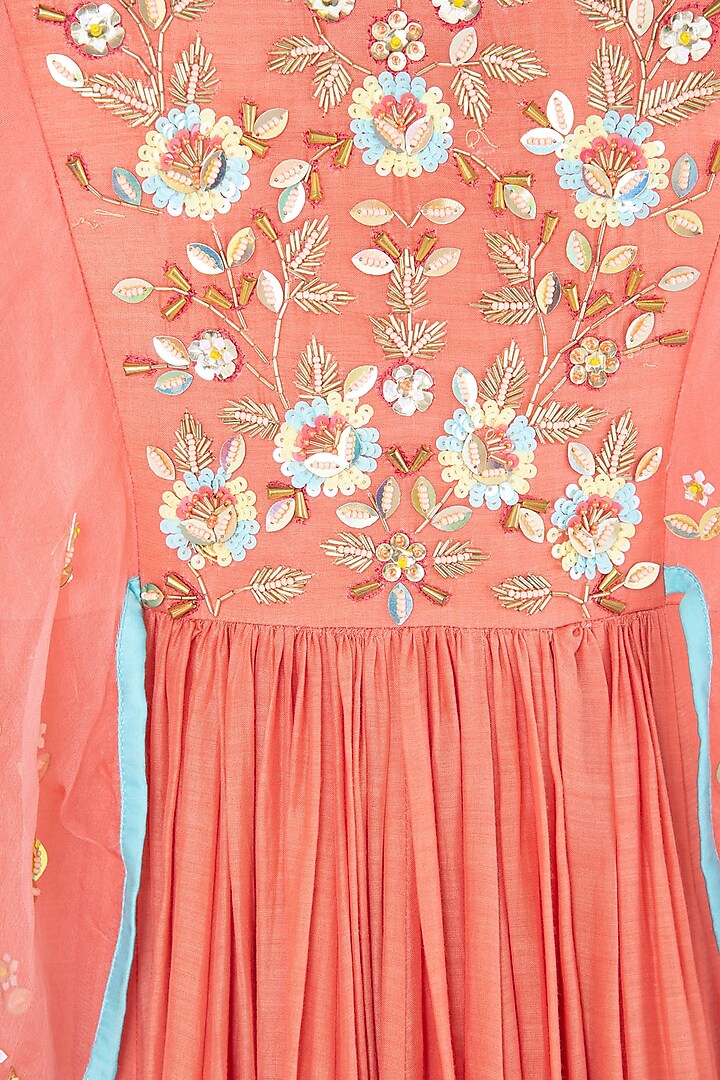 Coral floral embroidered gown available only at Pernia's Pop Up Shop.
