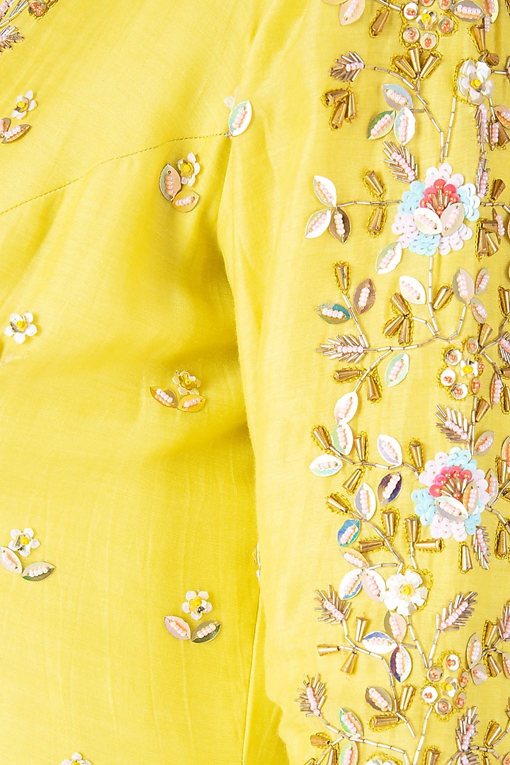 Lime embroidered wrap up anarkali gown available only at Pernia's Pop Up Shop.