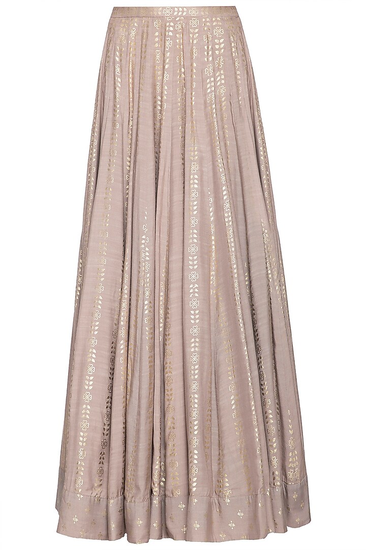 Mud grey foil print lehenga with embroidered jacket available only at Pernia's Pop Up Shop.