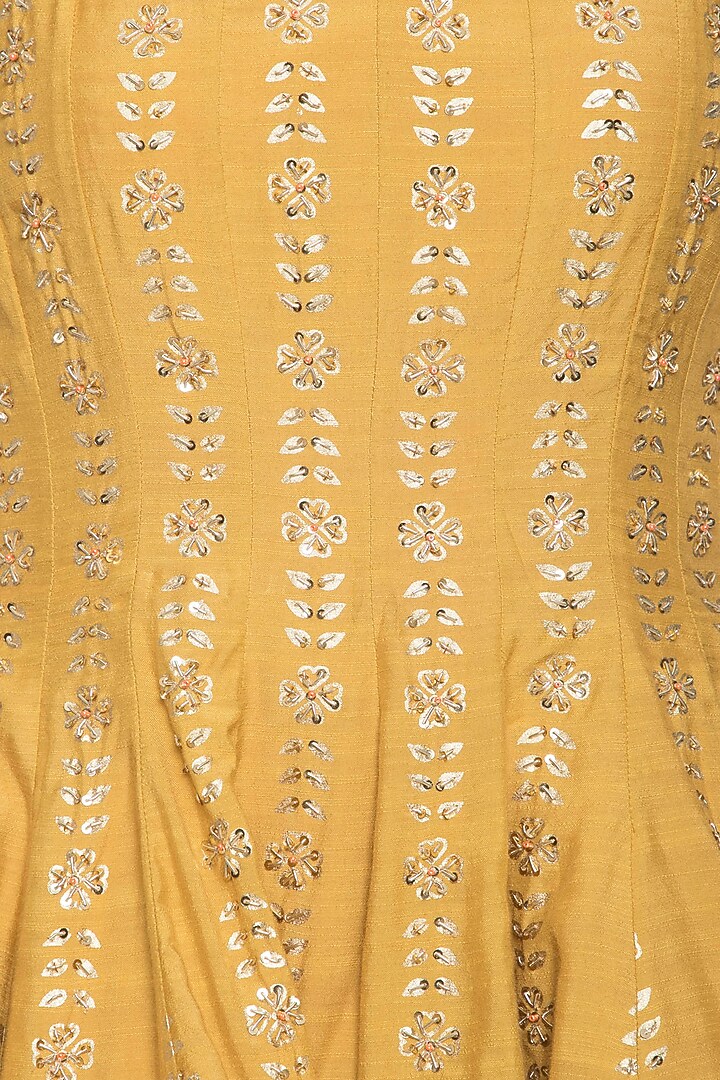 Mustard embroidered foil print peplum top with palazzo pants set available only at Pernia's Pop Up Shop.