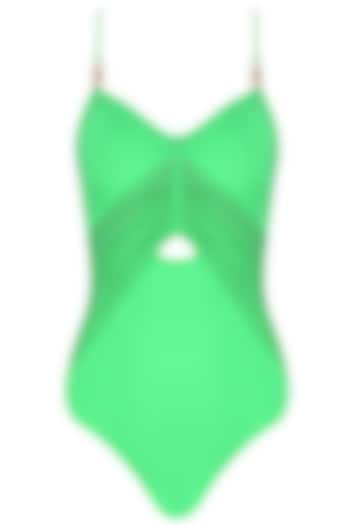 Herb Color Twin Shoulder Ruched Maillot by Shivan & Narresh