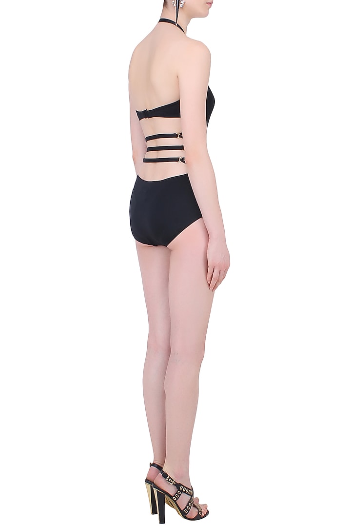Black metallic detail halter neck maillot available only at Pernia's Pop Up Shop.