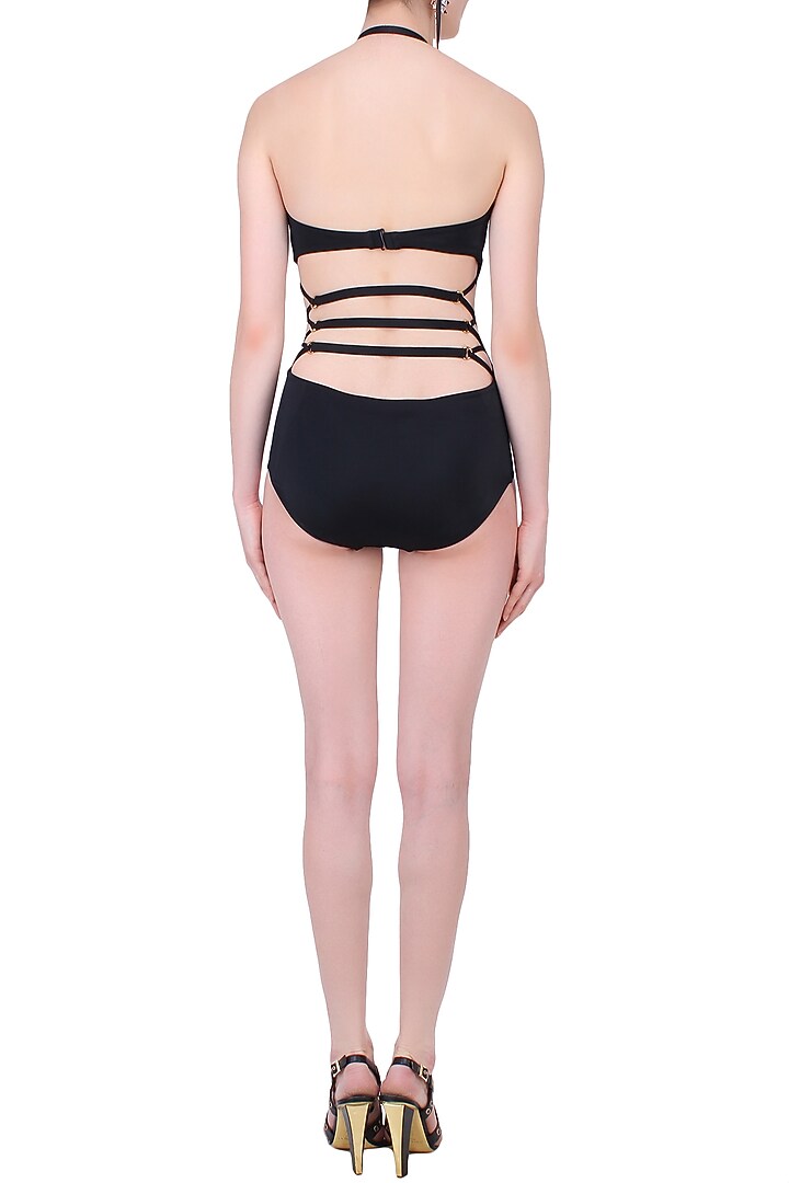 Black metallic detail halter neck maillot available only at Pernia's Pop Up Shop.