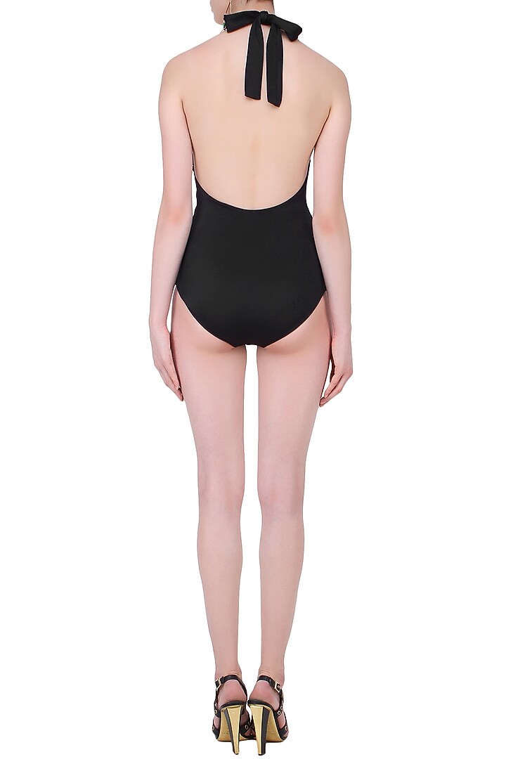 Black halter neck ruched maillot available only at Pernia's Pop Up Shop.