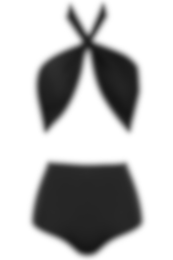 Black halter neck ruched bikini set available only at Pernia's Pop Up Shop.