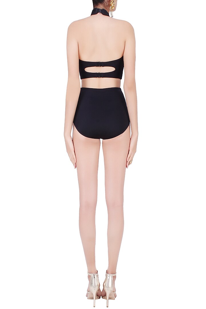 Black halter neck ruched bikini set available only at Pernia's Pop Up Shop.
