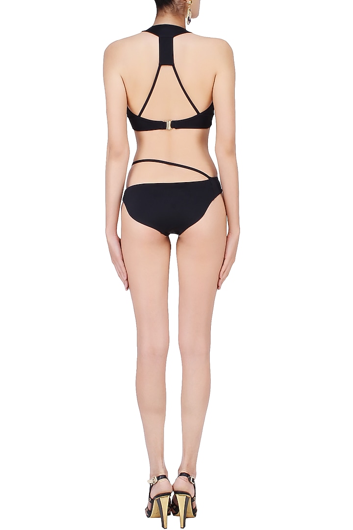 Black twin shoulder bikni and low wasited bottoms set available only at Pernia's Pop Up Shop.