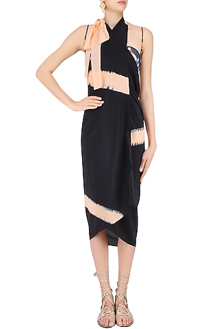 Black and Pink Ombre Dyed Lines Pareo by Shivan & Narresh