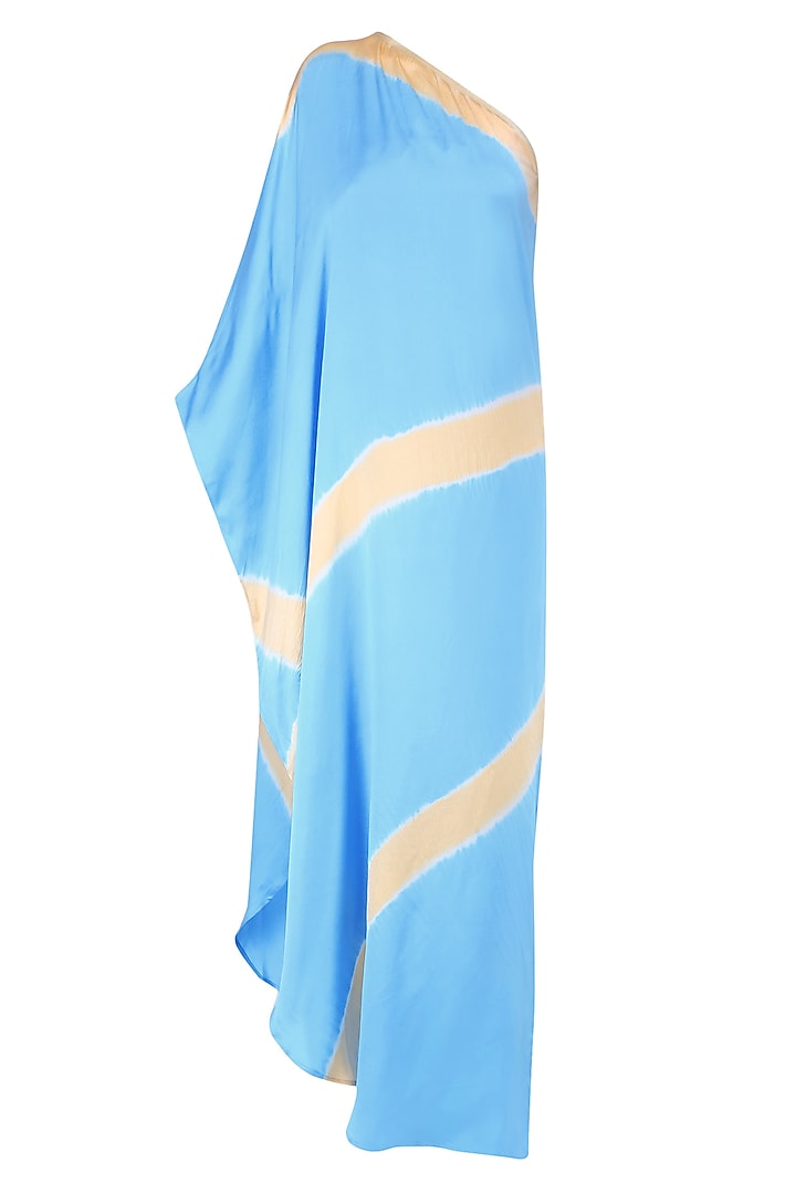 Turquoise Blue Ombre Dyed Lines One Shoulder Kaftan by Shivan & Narresh