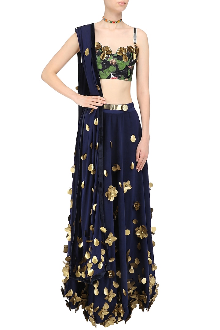 Blue sapphire bloom skein work lehenga set available only at Pernia's Pop Up Shop.