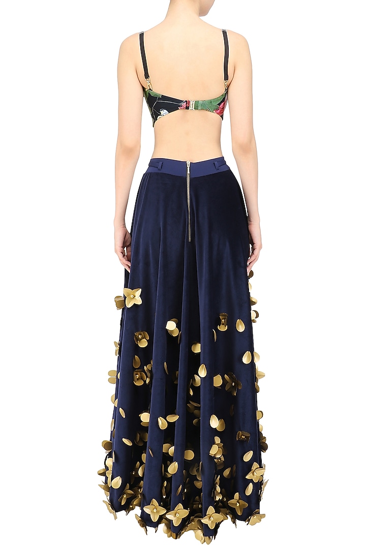 Blue sapphire bloom skein work lehenga set available only at Pernia's Pop Up Shop.