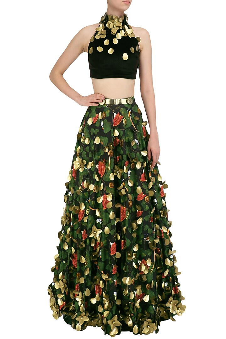Acrot Print Bloom Skein Work circular skirt and High Neck Blouse available only at Pernia's Pop Up Shop.