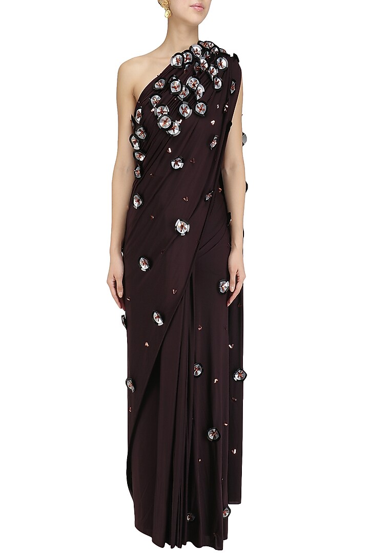 Amethyst galactic floral skein work saree available only at Pernia's Pop Up Shop.