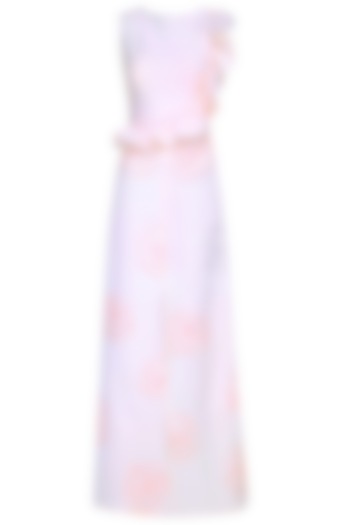 Blush Pink Sequins Floral Work Ruffled Maxi Gown by Shainah Dinani