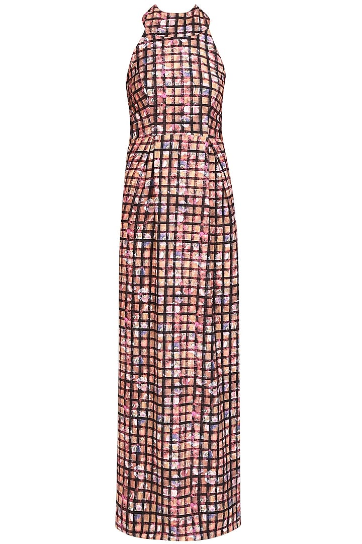 Checkered collared long evening gown by Shainah Dinani