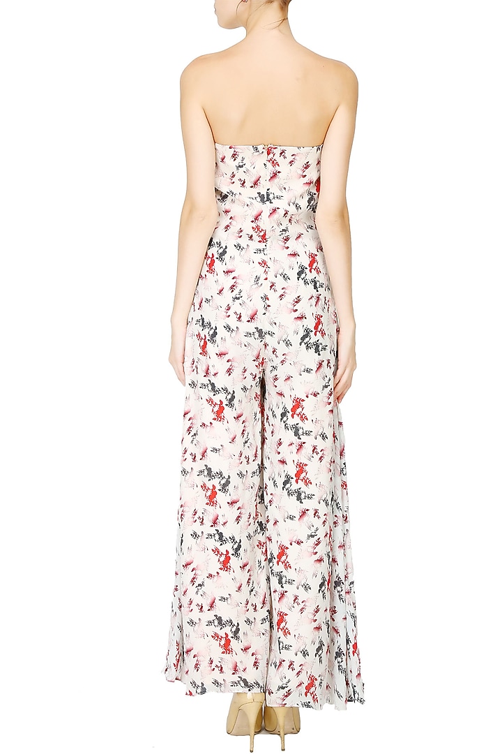 Peach 3D print flared strapless jumpsuit available only at Pernia's Pop Up Shop.