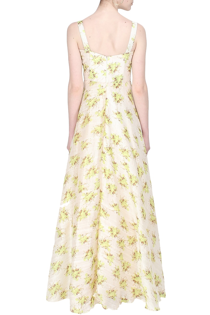 Beige floral corset embellished gown available only at Pernia's Pop Up Shop.