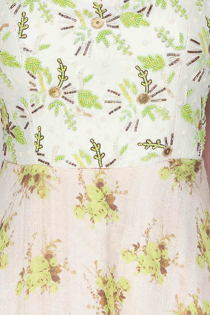 Beige floral corset embellished gown available only at Pernia's Pop Up Shop.