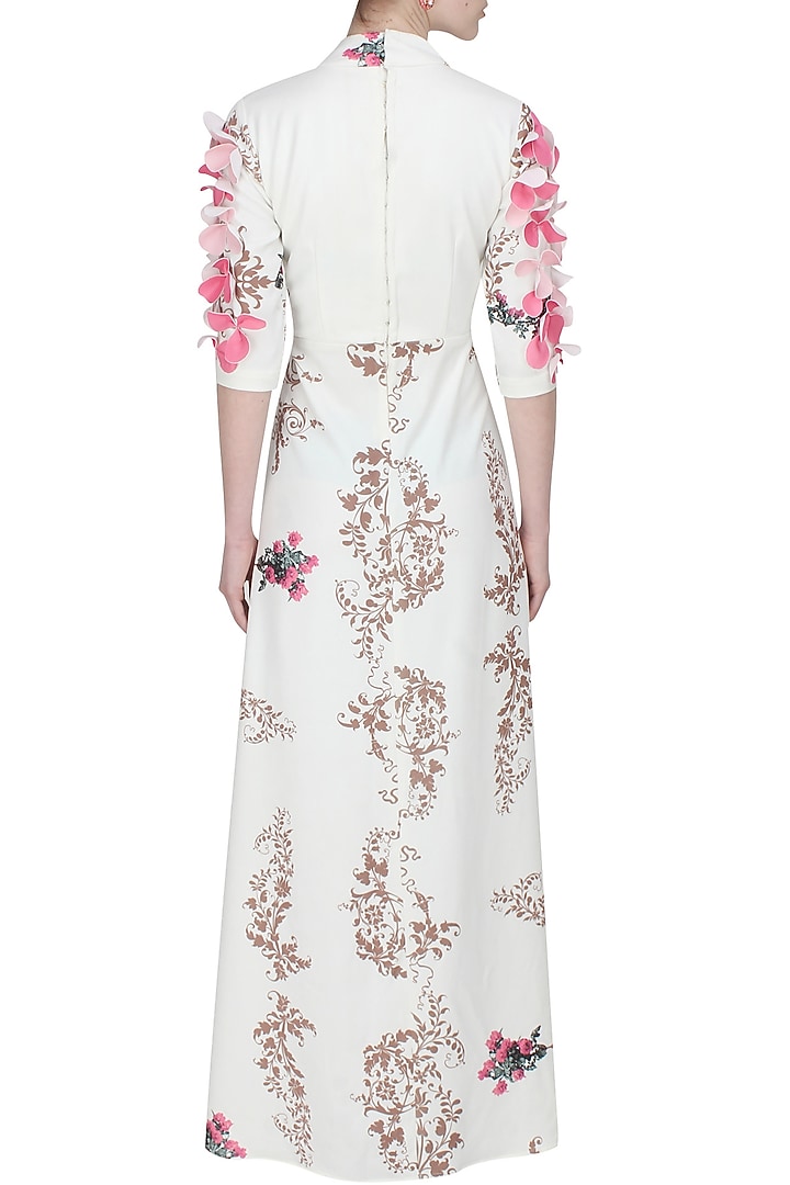 White 3D hand painted asymmetric long dress available only at Pernia's Pop Up Shop.