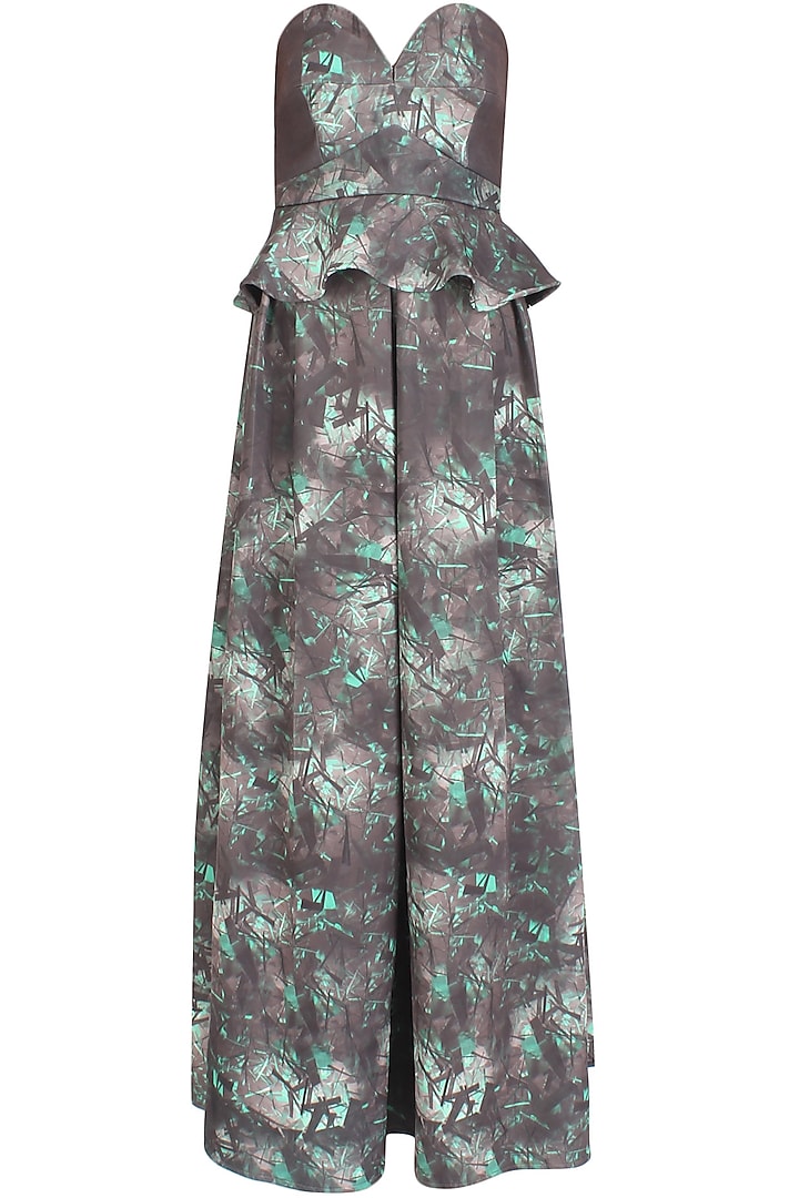 Grey brown peplum ankle length dress by Shainah Dinani