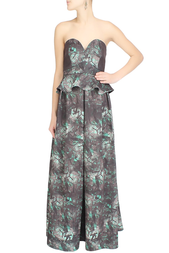 Grey brown peplum ankle length dress available only at Pernia's Pop Up Shop.