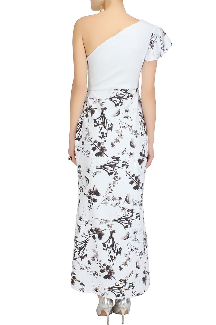 Icy blue digital floral print and beads embroidered one shoulder gown available only at Pernia's Pop Up Shop.