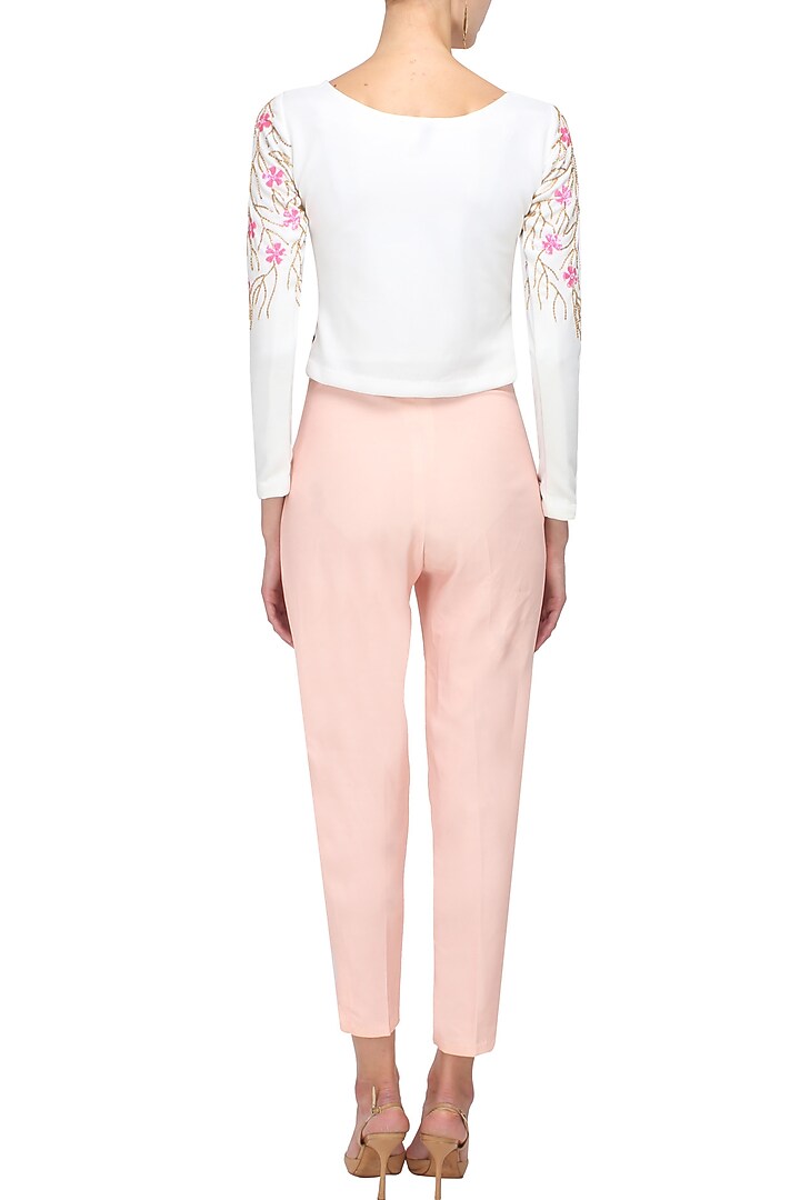 Off white floral embroidered boat neck top available only at Pernia's Pop Up Shop.