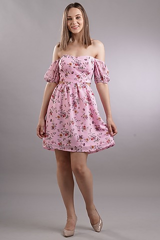 Pink Georgette Dress by Sneha B