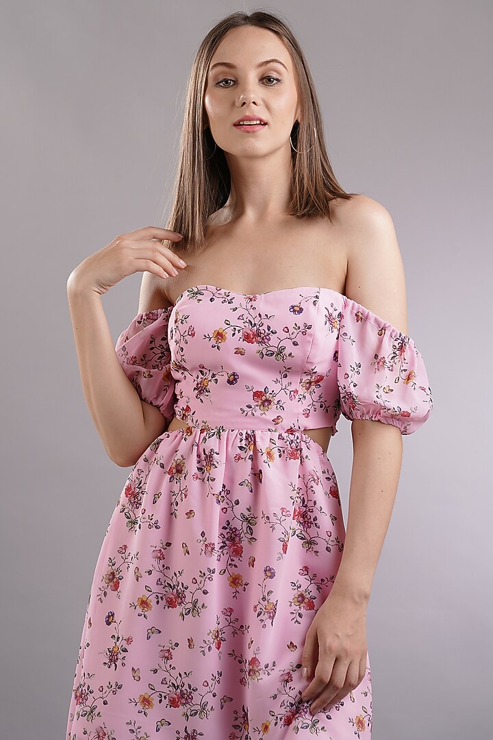 Pink Georgette Summer Dress by Sneha B at Pernia's Pop Up Shop