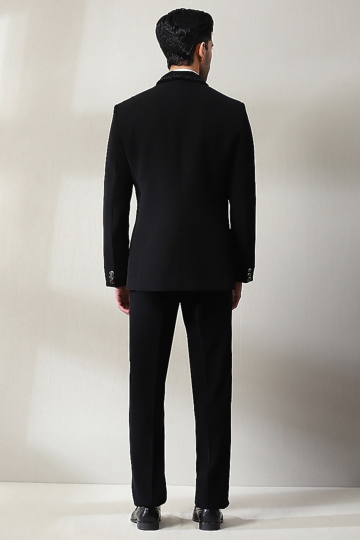 Black Imported Fabric Bead Handwork Tuxedo Set by Soniya G Men at Pernia's Pop Up Shop