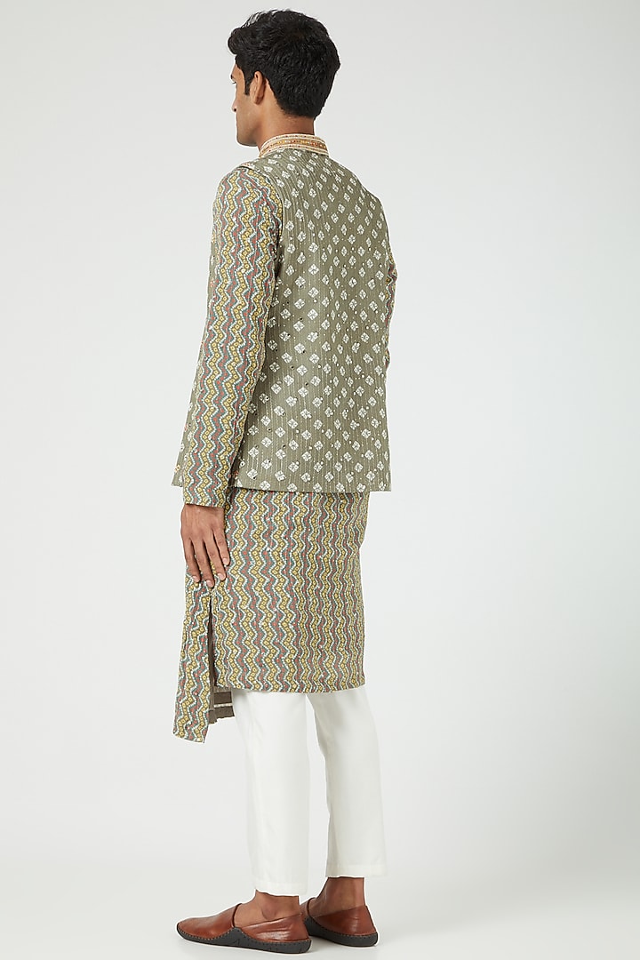 Mint Green Silk Blend Jacket With Kurta Set by Soniya G Men at Pernia's Pop Up Shop