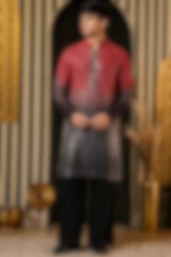 Crimson-Charcoal Georgette Embellished Kurta Set For Boys by Soniya G KIDS at Pernia's Pop Up Shop