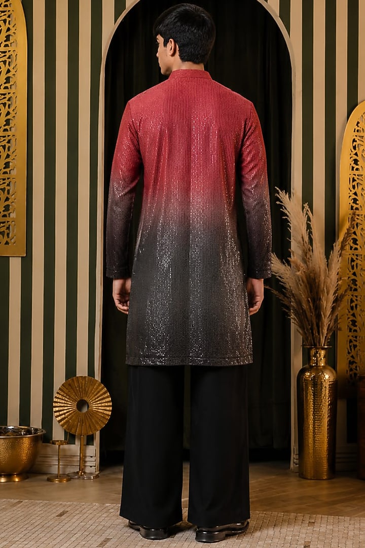 Crimson-Charcoal Georgette Embellished Kurta Set For Boys by Soniya G KIDS at Pernia's Pop Up Shop