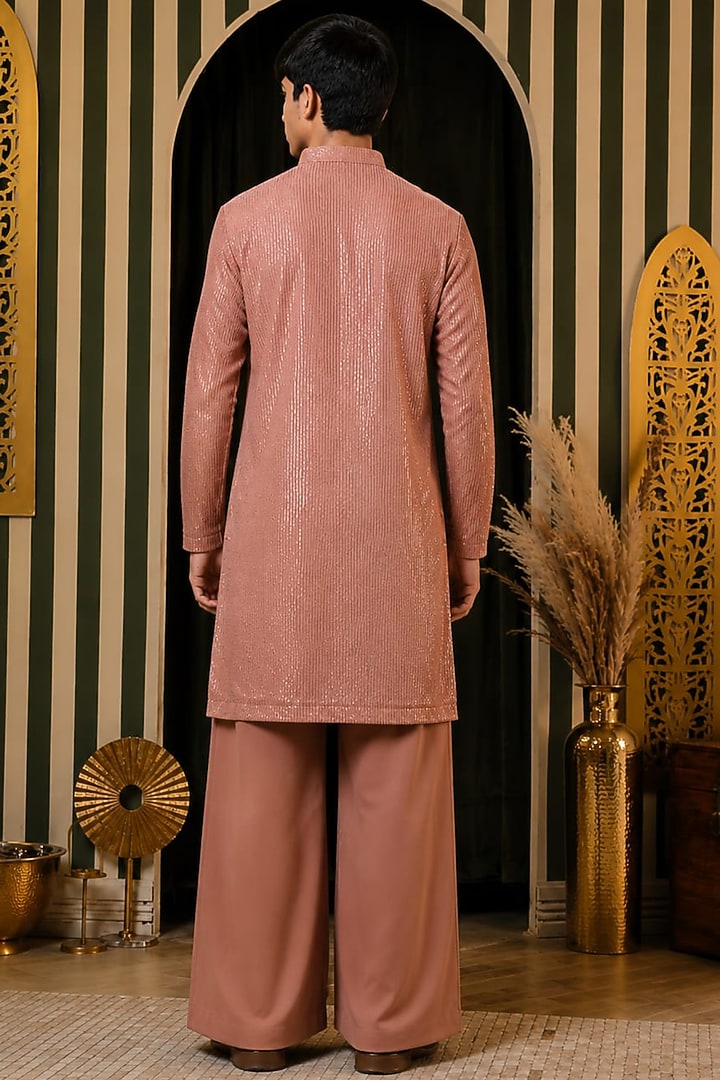 Rose Georgette Thread Embroidered Kurta Set For Boys by Soniya G KIDS at Pernia's Pop Up Shop