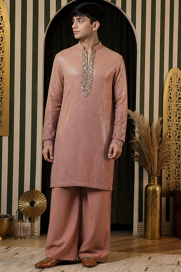 Rose Georgette Thread Embroidered Kurta Set For Boys by Soniya G KIDS at Pernia's Pop Up Shop