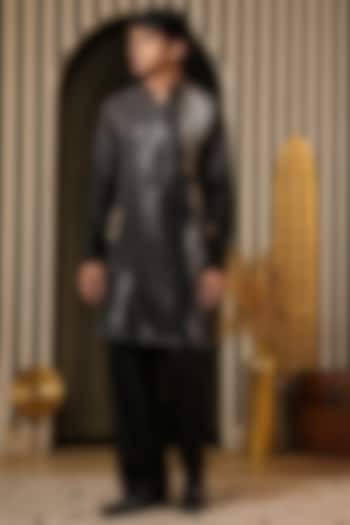 Midnight Black Georgette Embroidered Kurta Set For Boys by Soniya G KIDS at Pernia's Pop Up Shop