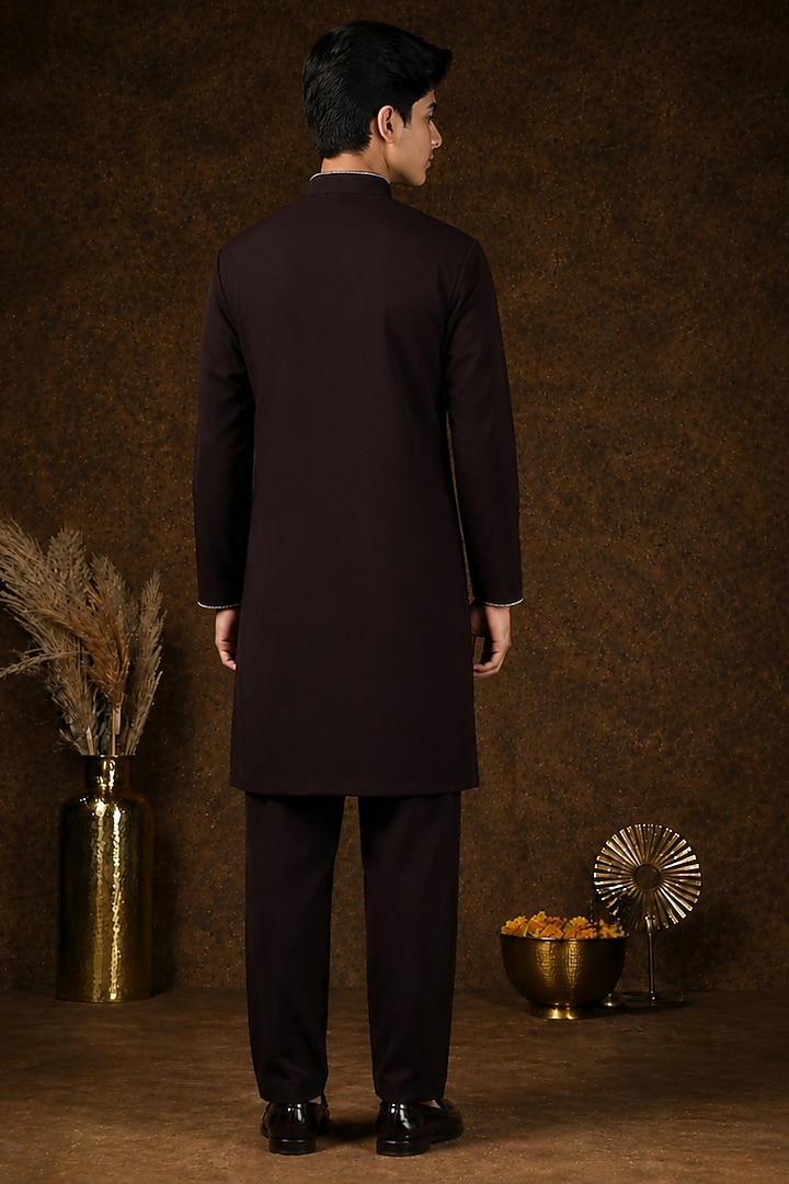 Brown Japanese Fabric Threadwork Kurta Set For Boys by Soniya G KIDS at Pernia's Pop Up Shop