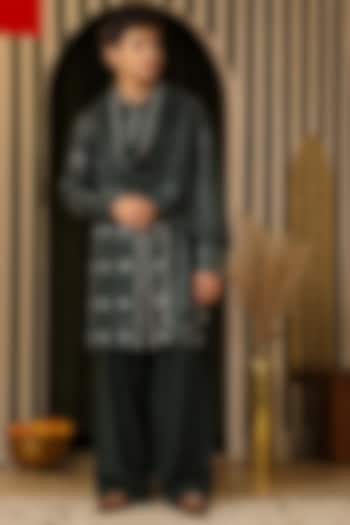 Deep Forest Green Georgette Embroidered Kurta Set For Boys by Soniya G KIDS at Pernia's Pop Up Shop